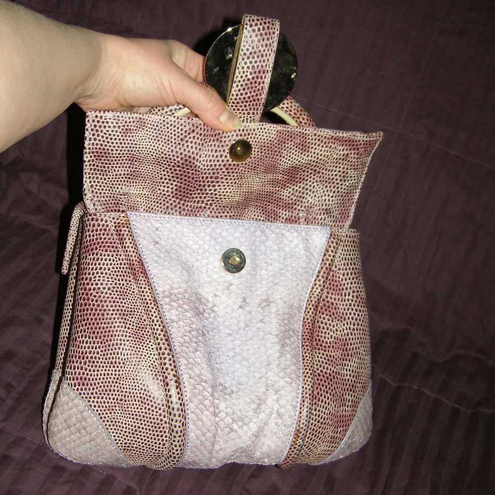 💜 RARE STUART WEITZMAN Snakeskin Reptile Structured Bag EUC